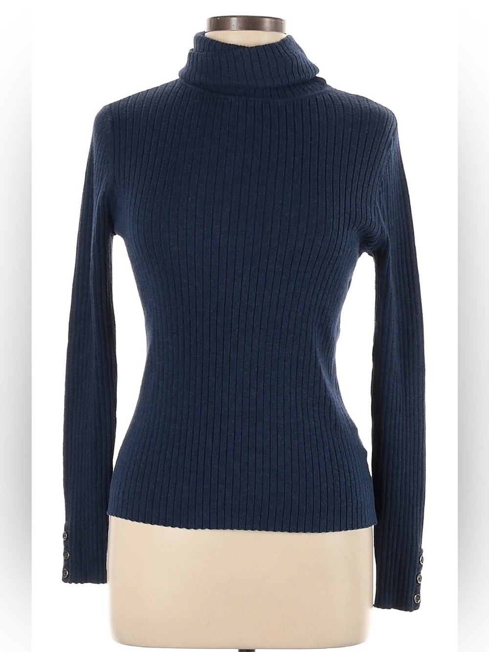J. McLaughlin Sweater with Turtleneck and Ribbed Texture - Navy Blue